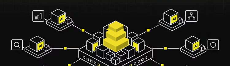 Isometric drawing of AI processor nodes connected to a central data platform